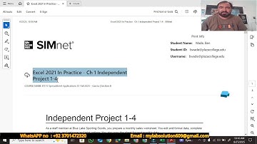 Excel 2021 In Practice -Ch 1 Independent Project 1-4|SIMnet Assignment| Excel 2021 In Practice 1-4