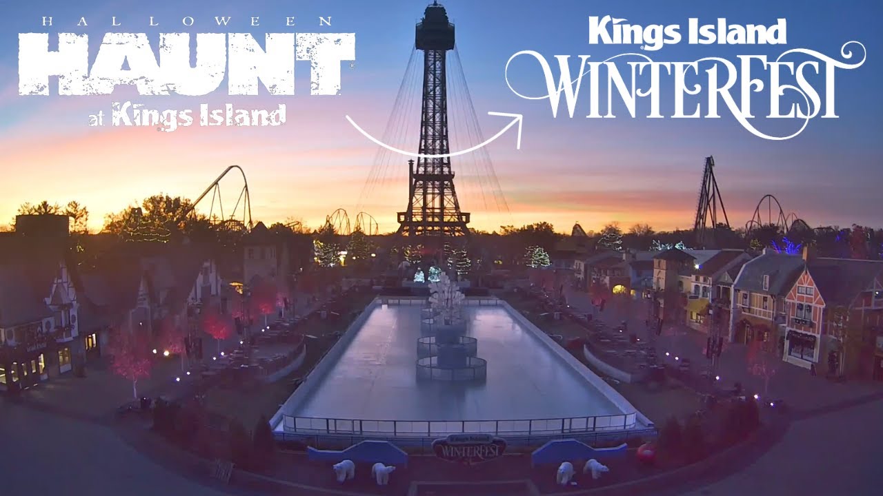 Kings Island - Royal Fountain Transforms into the Snow Flake Lake Ice ...