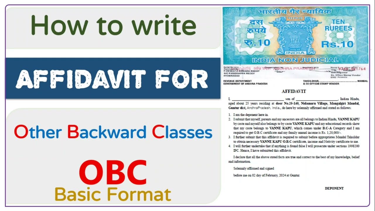 AFFIDAVIT for OBC Certificate Basic Format (27%-for Use Central Government Jobs/Benifits)