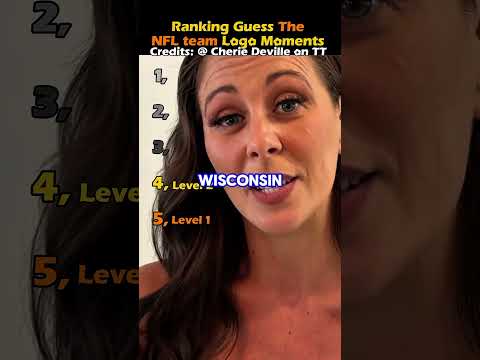 Head, Person, Face. Text: 2, Ranking Guess The NFL team Logo Moments Credits: @ Cherie Deville on TT 2, 4, Leve 4, Leve. WISCONSIN 5, Level 1 5, Leve