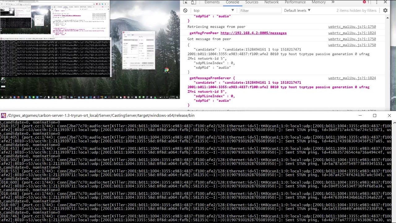 chrome 63, carbon server, video ok, datachannel failed