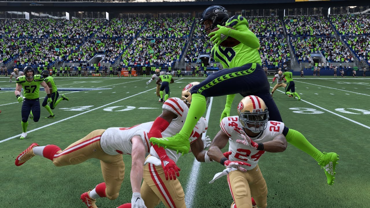 Madden 20 Seahawks VS 49ers Tyler Lockett Hurdles Over Three Defenders Full Game Play on Xbox One X