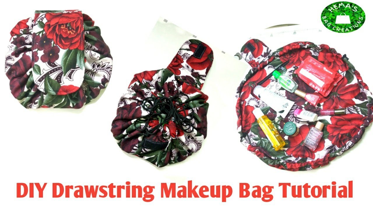 DIY Round Drawstring Makeup Bag Tutorial/Cosmetics Bag Making At Home 