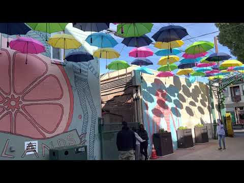 Redlands Umbrella Alley / 420 multicolored umbrellas covering the alley