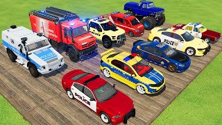 TRANSPORTING CARS, AMBULANCE, POLICE CARS, FIRE TRUCK, MONSTER TRUCK OF COLORS! WITH TRUCKS! - FS 22