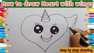 #anviscorner #heartdrawing How to draw cute heart with wings | valentine day drawing