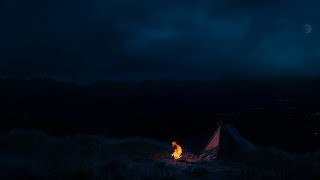 Peaceful Valley Camping with the Sounds of Night Thunder, Crickets, Wind and Campfire Sounds