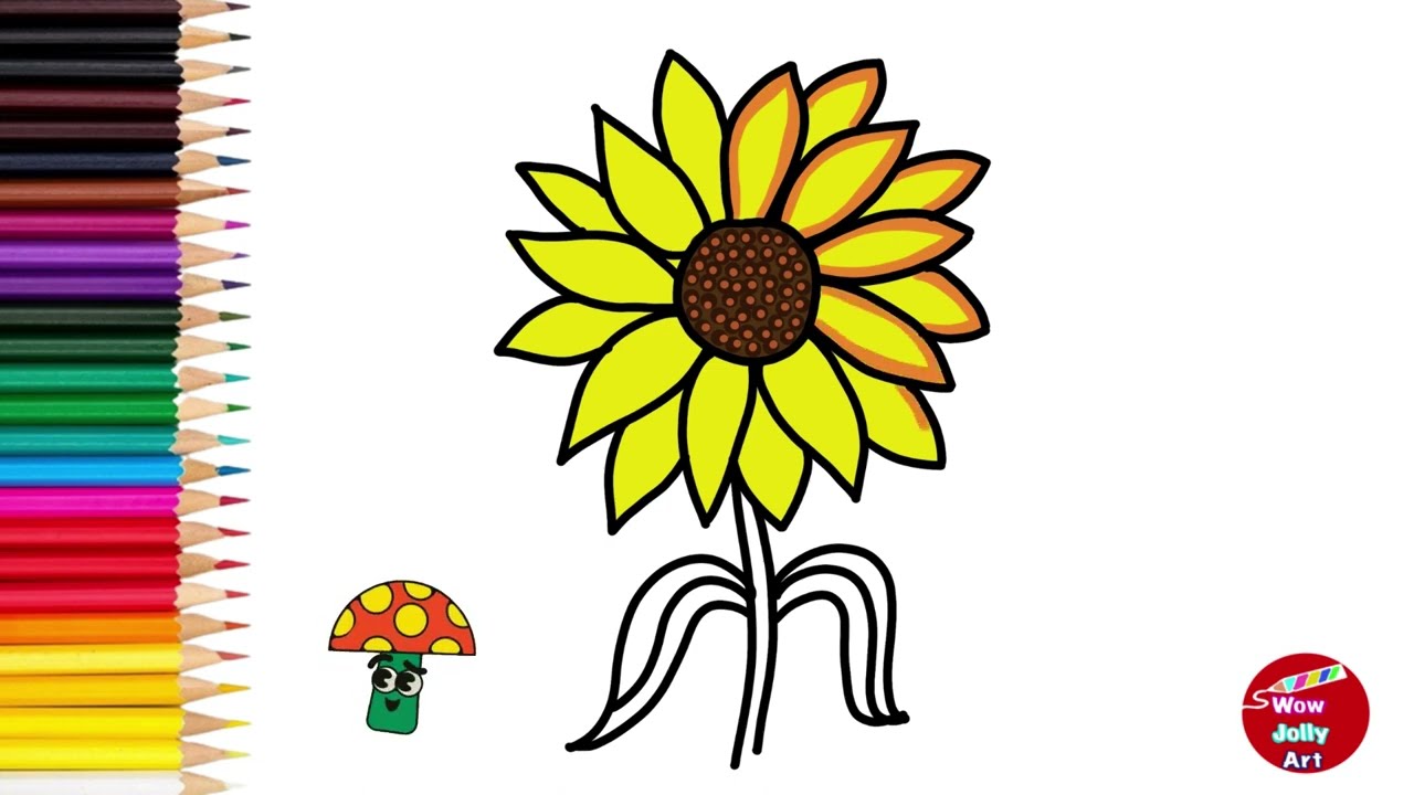 How To Draw A Sunflower Easy, Simple Drawing And Painting For Kids and ...