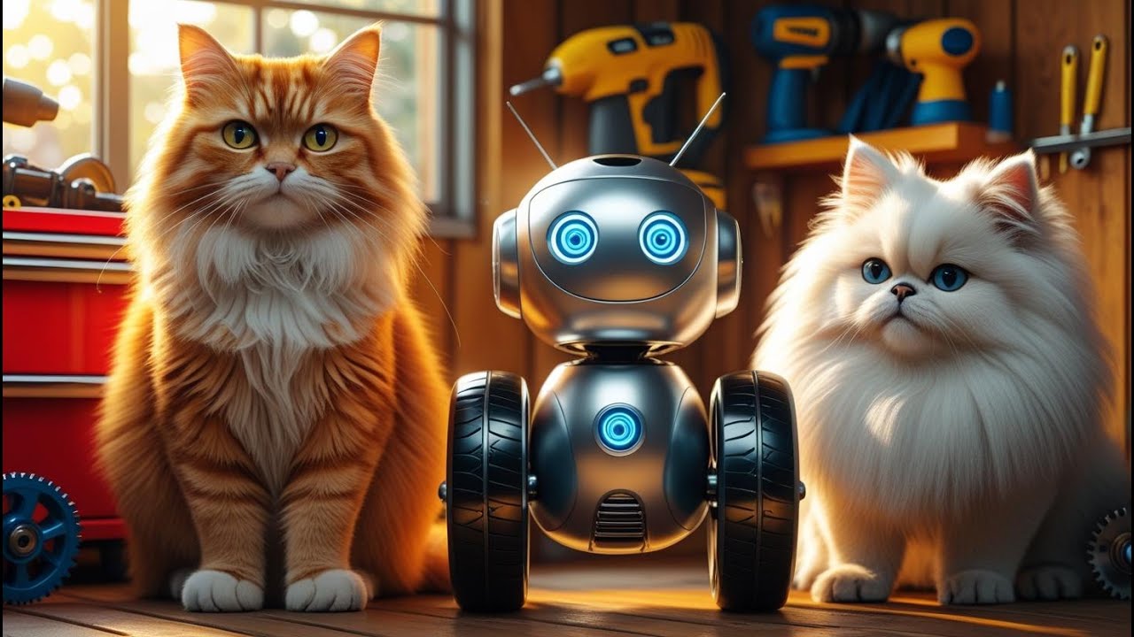 Orange Mama Cat & Fluffy Persian Dog Build a Robot Friend 🤖 | Heartwarming Animal Story