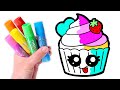 Dibuja y Colorea un CUPCAKE kawaii 🌈🧁 Videos para niños