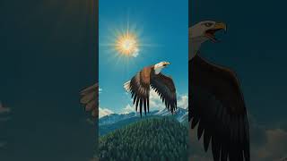 Majestic bald eagle soaring toward the sun in pure Studio Ghibli style 