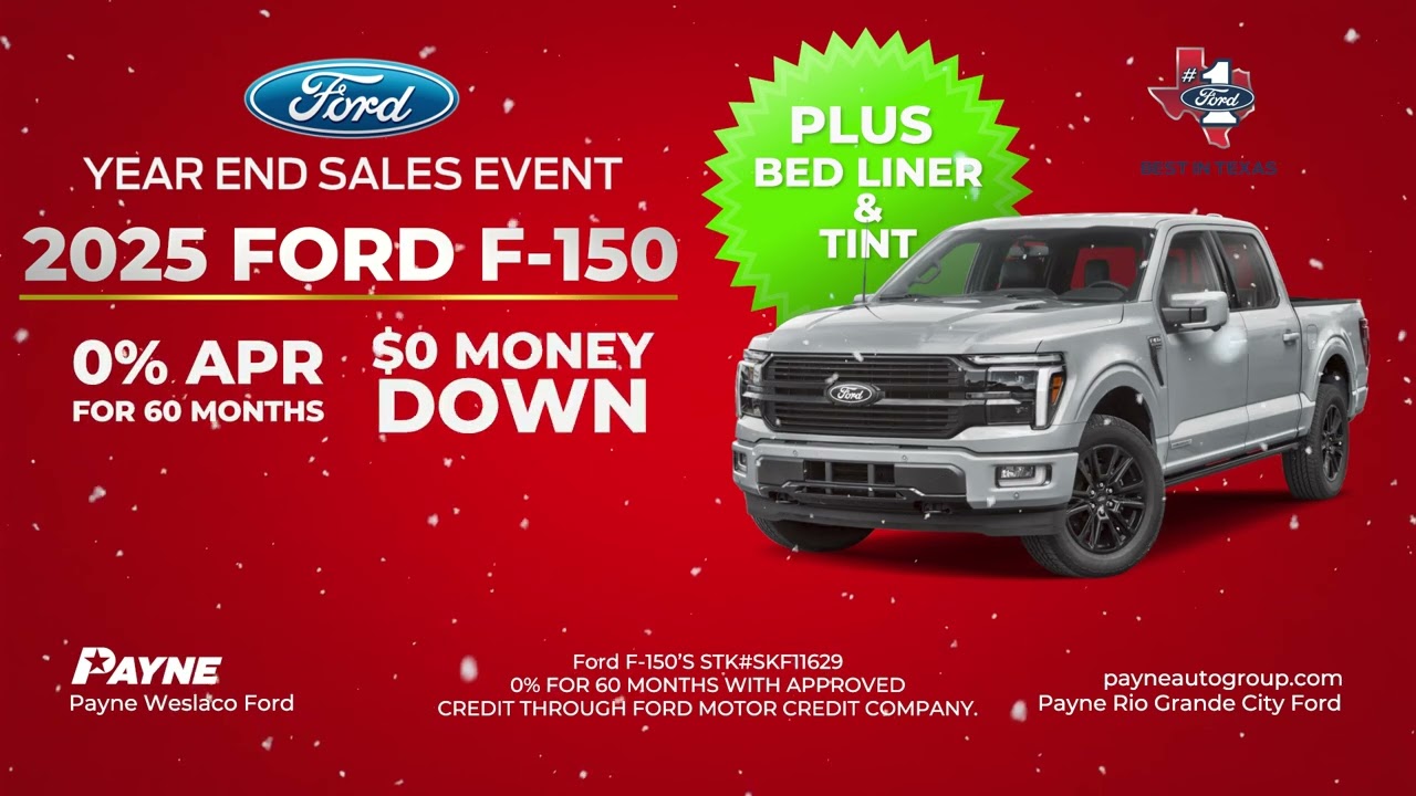 Получите 0% годовых, 0 долларов первоначального взноса, 90 дней без платежей на Ford F-150 2025 г...