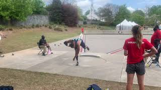 Decathlete Garrett Scantling throws the shot 16.20m at the Spec Towns Decathlon