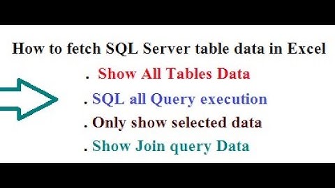SQL Server Database tables data show in Excel and Execute query in excel