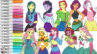 Disney Princess Makeover as My Little Pony Coloring Book Compilation Fluttershy Applejack Rarity