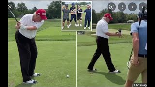 Trump hilariously heckled by pranksters as he takes a swing on his own golf course ??