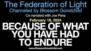 BECAUSE OF WHAT YOU HAVE HAD TO ENDURE | Blossom Goodchild channeling the Federation of Light 02-18
1. SOUL SOOTHER DAY - 2 Spots Open
https://www.blossomgoodchild.com/soul-soother/
2. WHITE CLOUD AFFIRMATION CARDS: https://tgc.link/white-cloud
3. FOL CARDS: https://tgc.link/FOL-Pearls
4. DONATIONS ARE TRULY A BLESSING
Blossom: http://paypal.me/rainbowlight444
Blossom’s Shop: https://www.blossomgoodchild.com/shop
5. Joes Channel:
https://Youtube.com/@enlightenmewithjoepena
6. Ts The Strongest of The Strong: https://TheLightHasWon.com/shop
Oyakis Ts ( Japanese translator) https://www.redbubble.com/people/Maka...
7. CHANNELLING TOPICS OF INTEREST AND SUMMARIES created by Xavier Brown. Donations appreciated. PayPal email: eggszavieyah@gmail.com
8. Navigating Blossoms Website. • How To Find Topics From Blossoms Federation of Light
https://www.youtube.com/watch?v=vgDOYYG44GY&t=0s
• How To Find Topics From Blossoms Fed... BECAUSE OF WHAT YOU HAVE HAD TO ENDURE | Blossom Goodchild channeling the Federation of Light 02-18