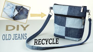 DIY Make a crossbody bag from old jeans  Ceative recyling idea