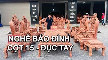 Bộ bàn ghế Nghê Bảo Đỉnh cột 15 gỗ Hương Đá đục tay cực đỉnh | Thế Giới Đồ Gỗ Vip