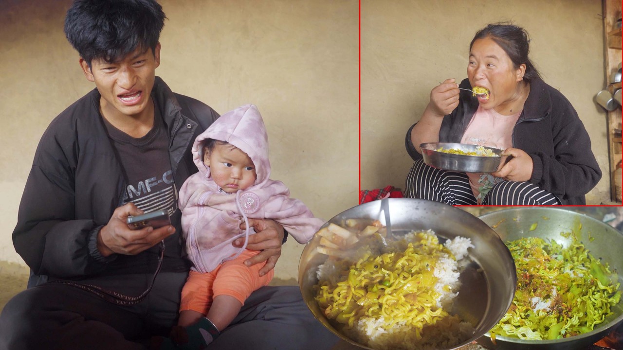jina is cooking lunch in the village & enjoying with husband sanjip ||  @shepherdlifeofnepal
