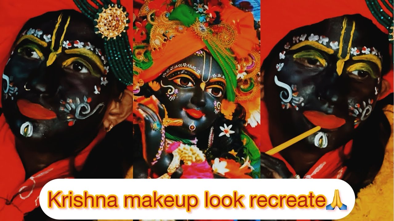 Sri Krishna look recreate🙏 black Shri Krishna make-up look🙏|| makeup 💄 ...