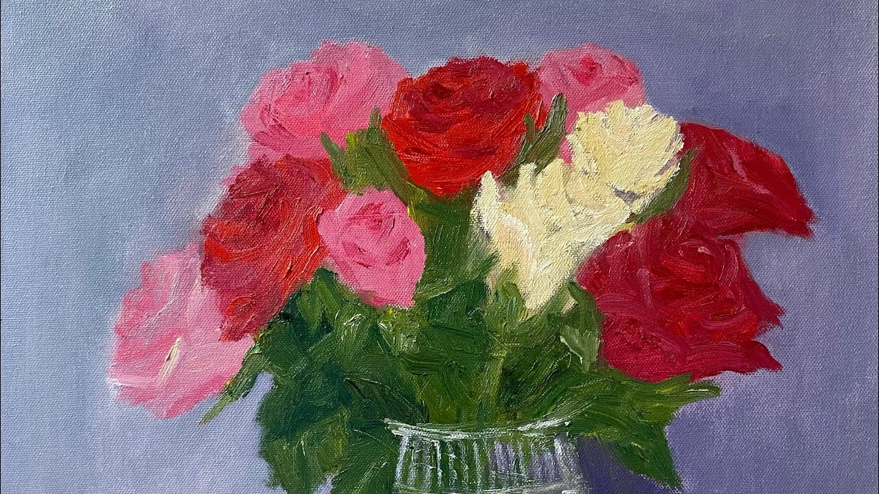 How to paint Roses in oil/ Painting Flowers/Roses in vase/ Art vlog