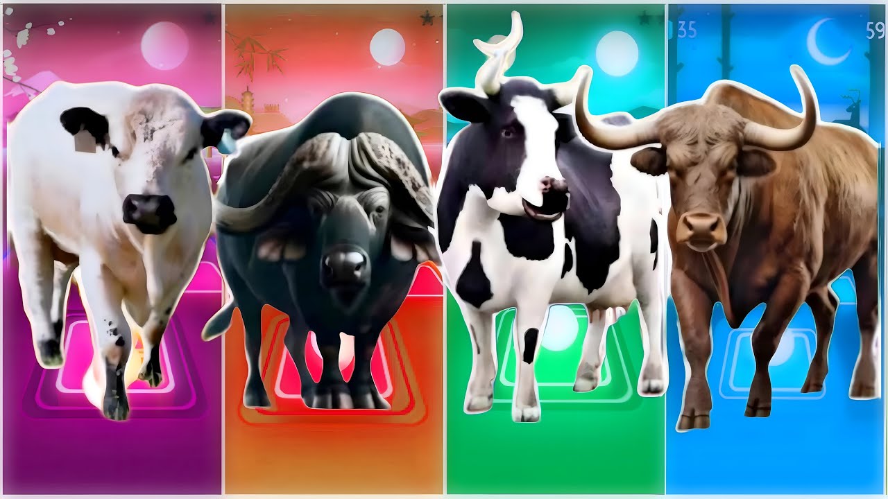 Funny Cow 🐄🆚 Funny Bull 🐂🆚 Funny Buffala 🐂🆚 Funny Bison 🦬|Coffin Dance Remix | Tiles Hop 2025
