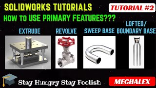 SOLIDWORKS TUTORIAL 2 | HOW TO MAKE EXTRUDE | REVOLVE | SWEEP BASE | LOFTED BASE | BOUNDARY BASE |