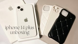 aesthetic iphone 14 plus starlight unboxing • accessories & quick set up