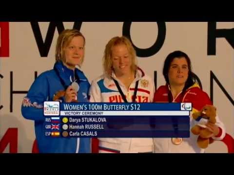 Swimming - medal ceremony women's 100m butterfly S12 - 2013 IPC Swimming Worlds