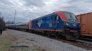 Amtrak 90 Arrives Into Florence SC With AMTK 306 Leading Passing CSX Train M409