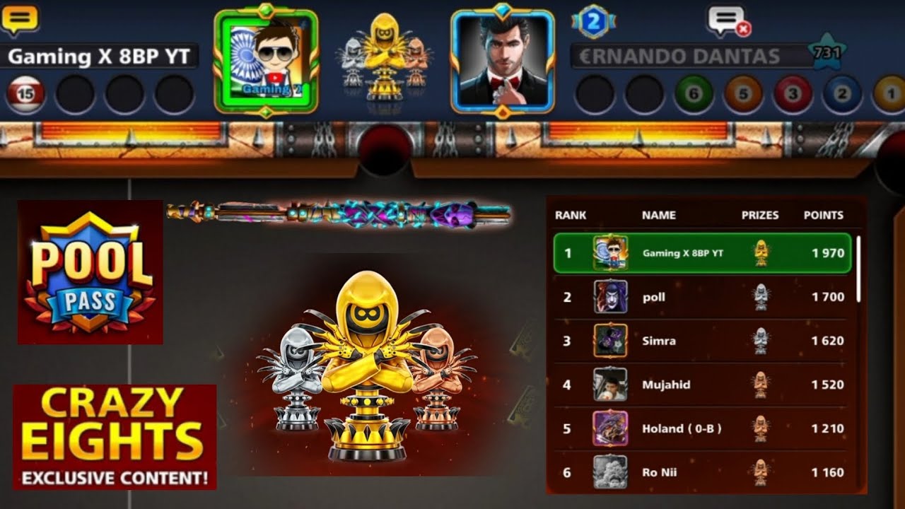 Crazy Eight Showdown Top 🔝 || Gold Cup 🏆|| 8Ball Pool🎱