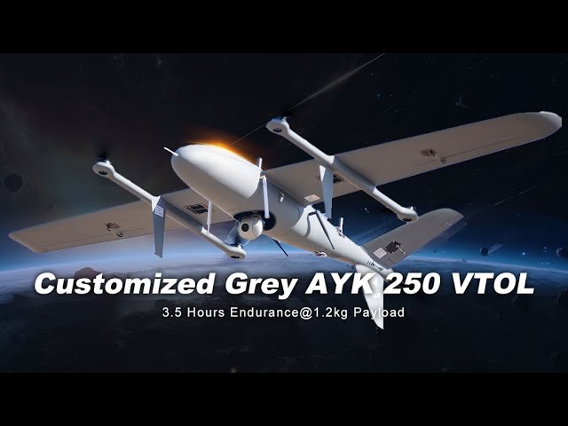 Unveiling the Exclusive AYK-250: Customized Grey VTOL Drone with 30X Optical Zoom Gimbal Camera! class=