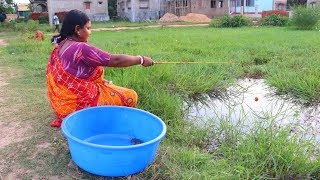 Fish Hunting || Beautiful girl fishing in the field using multiple foods || Amazing hook fishing