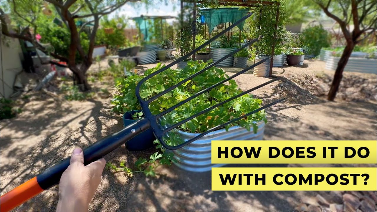 5 Tine Pitchfork for Gardening, Heavy Duty Pitchfork with Fiberglass Handle