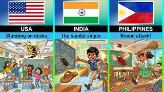 When a Bug Enters the Classroom in Different Countries 🕷️😱 (40 Countries!)