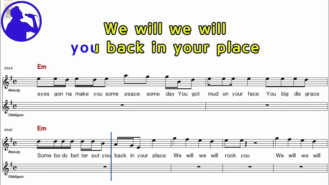 Queen We will rock you karaoke version sheet music for players,chorus added(Ye karaoke) YouTube