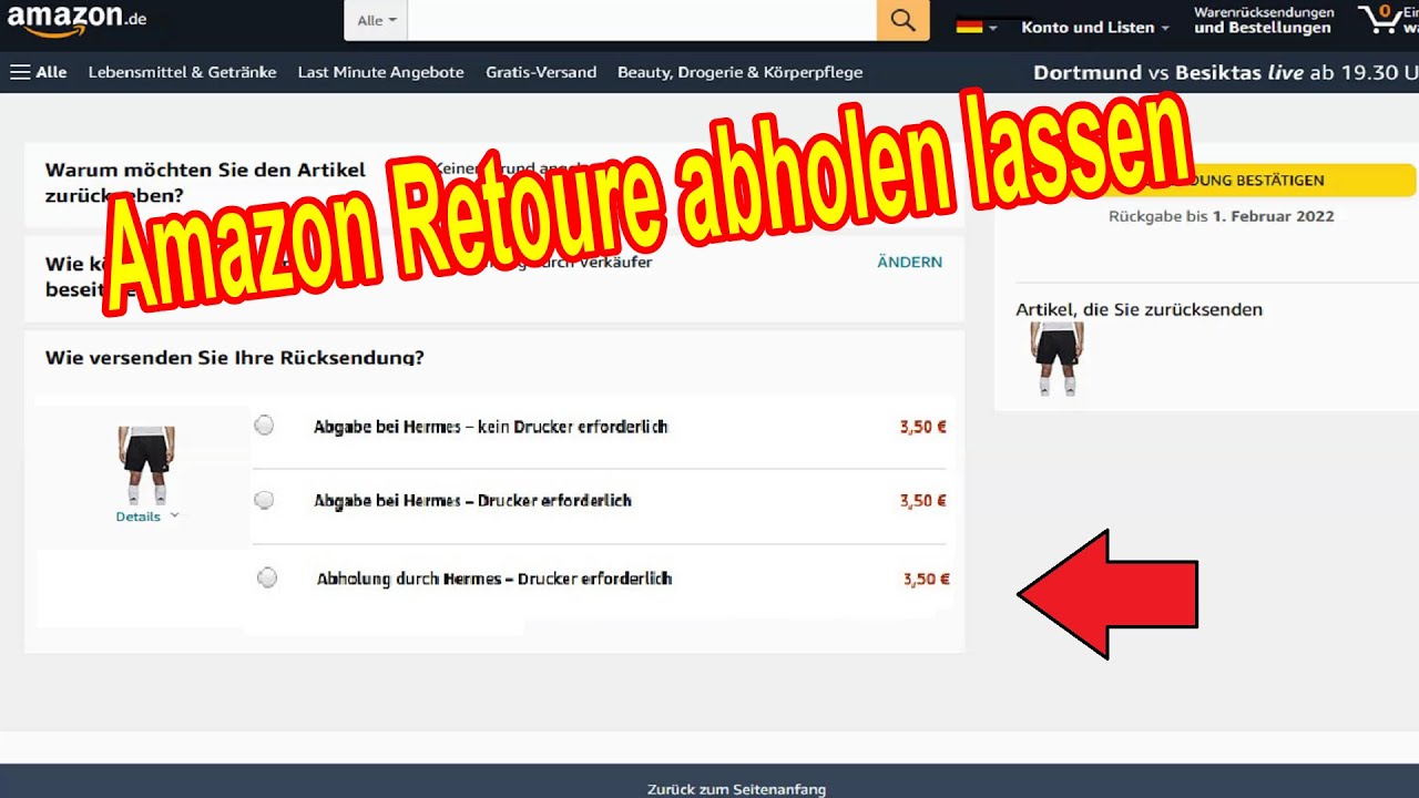 Amazon Retoure abholen lassen Anleitung / Amazon Rücksendung Paket Abholung  über Hermes veranlassen - YouTube
