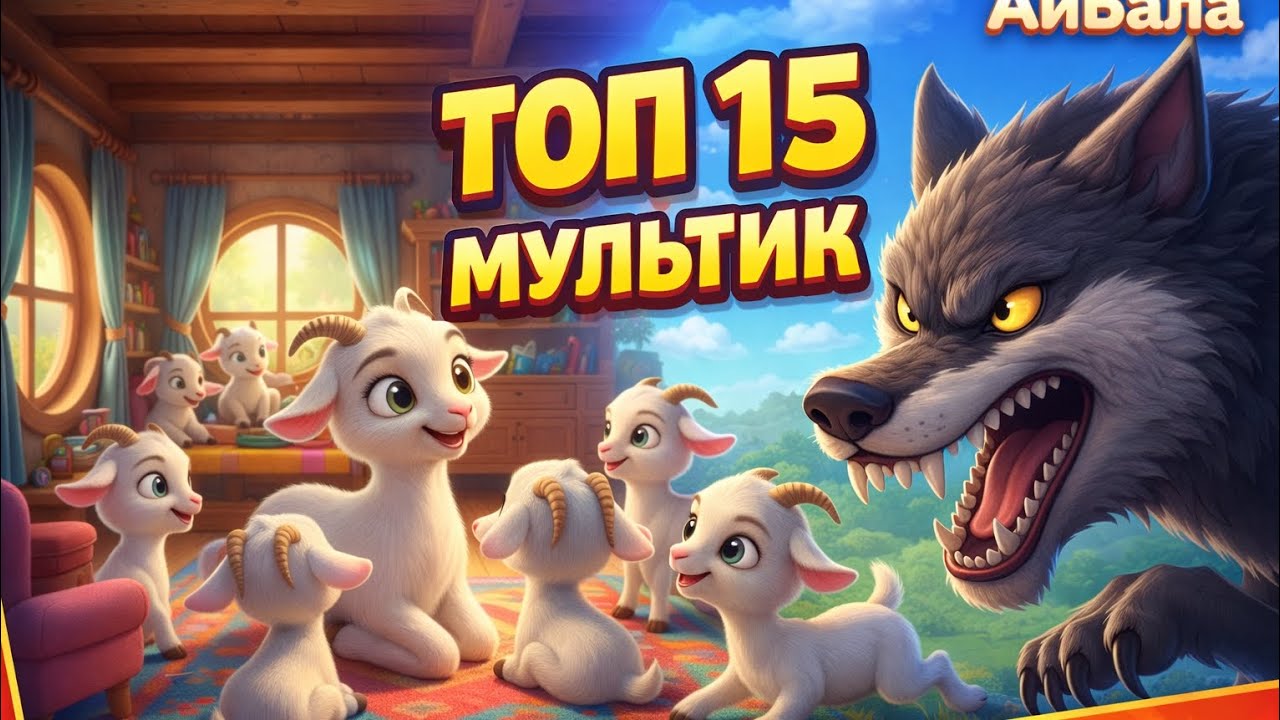 Топ 15мультик|Қасқыр мен жеті лақ|Қазақша мультфилм|Балаларға арналған көңілді ән|АйБала