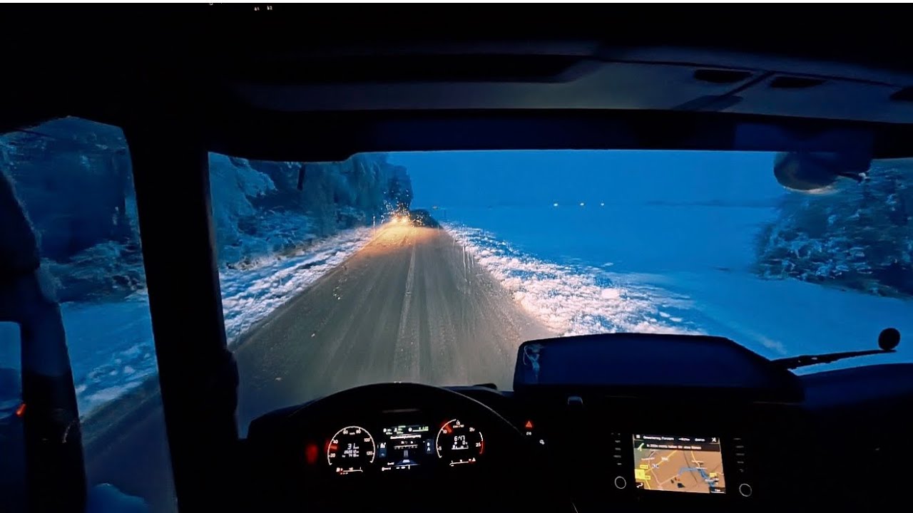Snowy Night Truck Drive Through the Countryside | Peaceful Village Roads | POV 