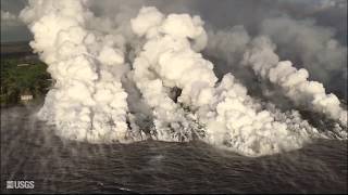 Kīlauea Volcanos lower East Rift Zone on June 4, 2018, lava from fissure 8 entering Kapoho Bay