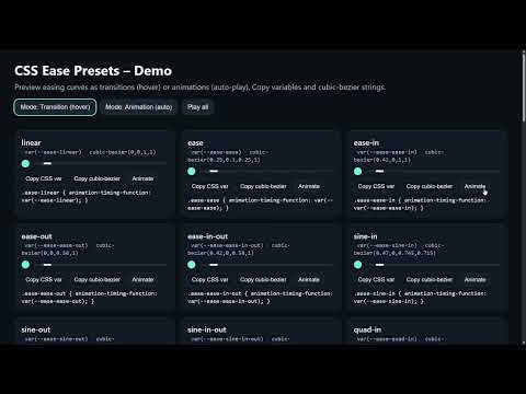 CSS Animation Preset Library – Free Easing Functions for Smooth UI Motion (Open Source)