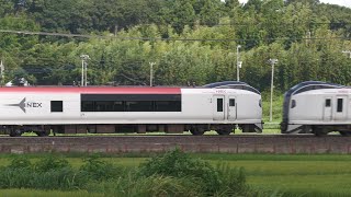 真夏のモノサクを快走する総武本線の電車たち