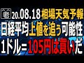 【相場天気予報】日経平均は23,000円台をキープ。チャートは近く調整する可能姓がある形だが、いったんの上値追いもありえる。為替１ドル=105円以下は買い。極端な円高はなさそう。ラジオヤジの相場解説。