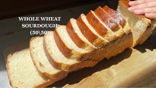 The best Whole Wheat Sourdough Sandwich Bread recipe | 50% Whole Wheat flour | So soft and fluffy