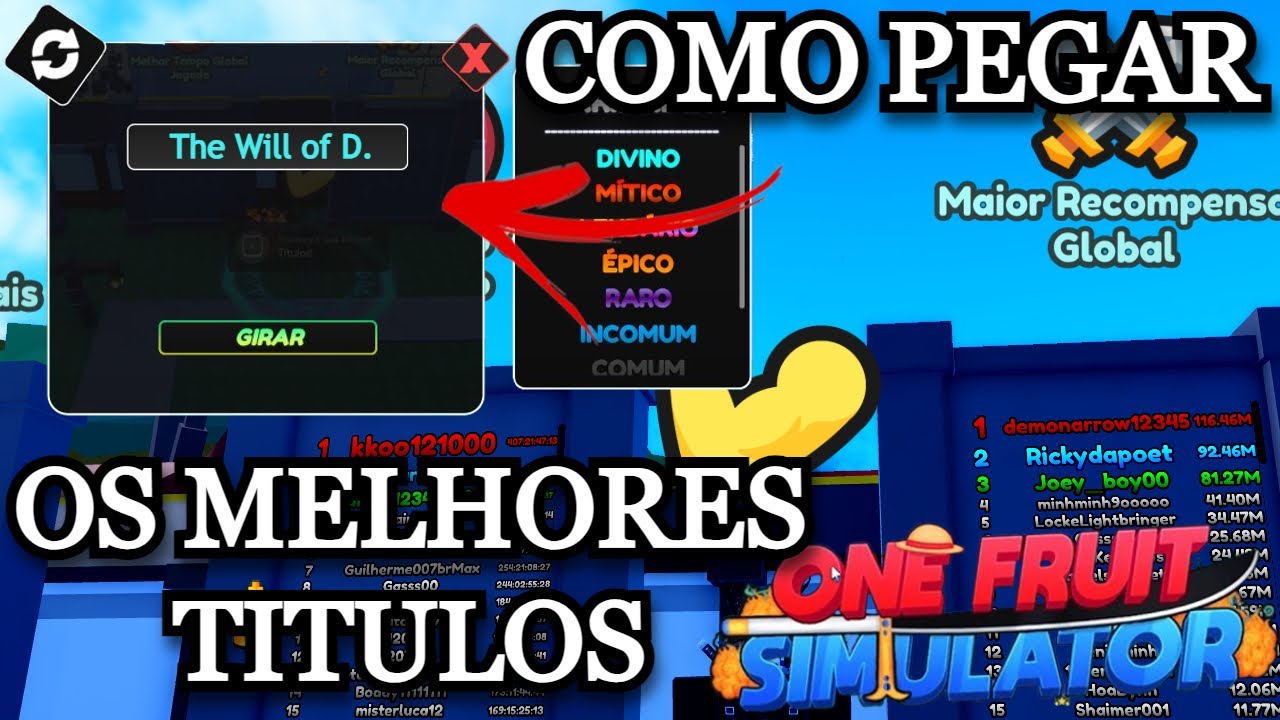 COMO PEGAR OS MELHORES TITULOS DO JOGO! ONE FRUITS SIMULATOR!