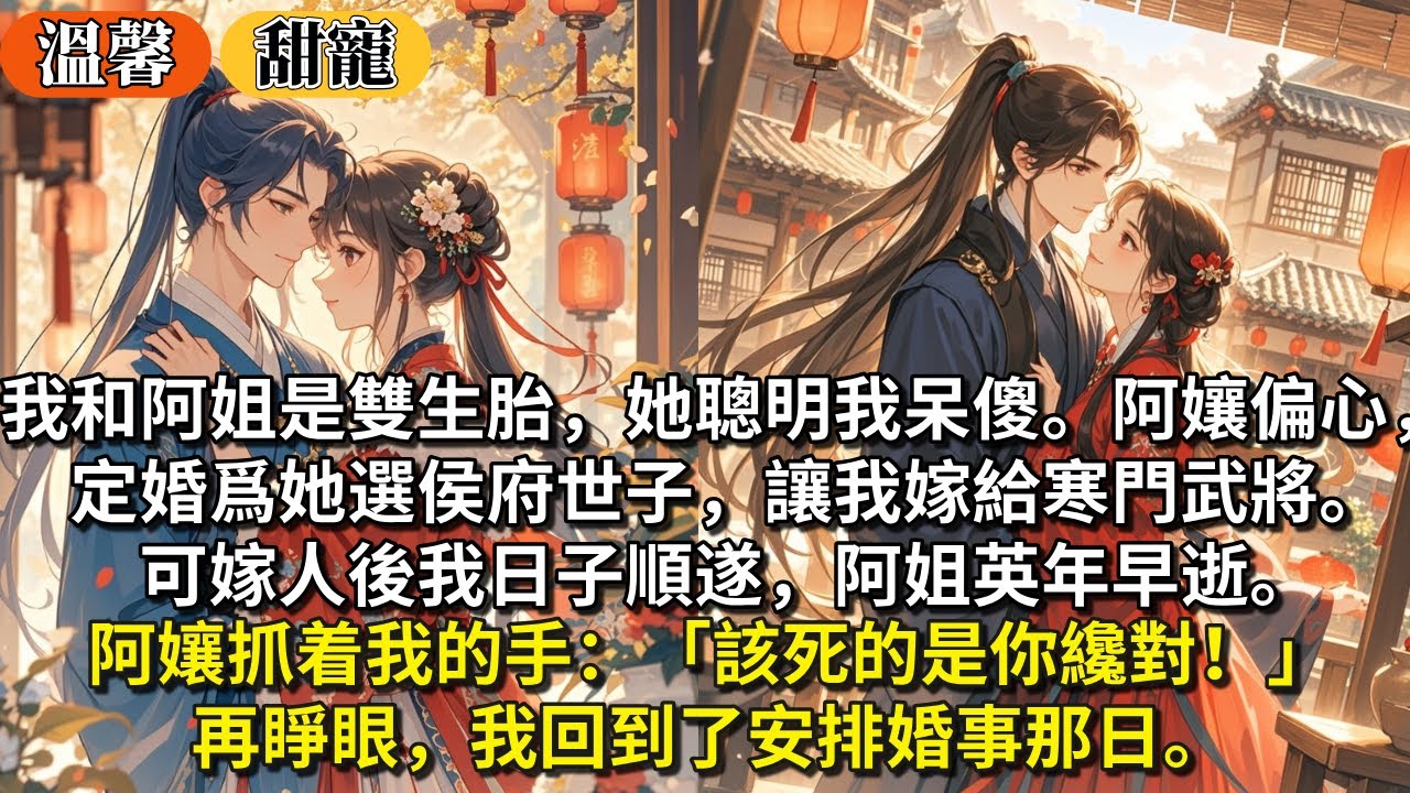 完結甜寵文：我和阿姐是雙生胎，她聰明我呆傻。阿孃偏心，定婚爲她選侯府世子，讓我嫁給寒門武將。可嫁人後我日子順遂，阿姐英年早逝。阿孃抓着我的手：「該死的是你纔對！」再睜眼，我回到了安排婚事那日。