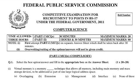 CSS PAST PAPERS - 2011 - COMPUTER SCIENCE - OPTIONALLY SUBJECT  (GROUP 1)