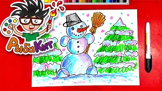 картинка: Рисуем снеговика из сказки Маленькая Баба Яга - уроки рисования для детей