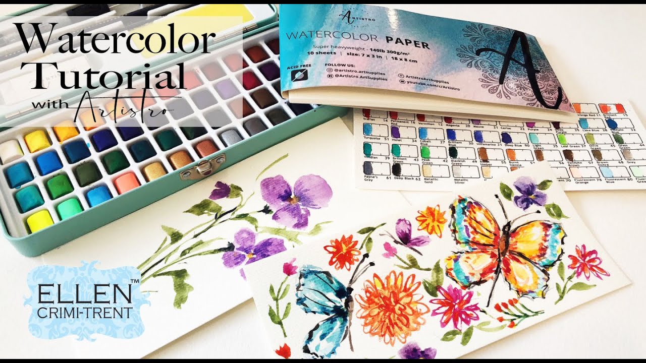 Watercolor Butterfly and Flowers Tutorial using Artistro paints 